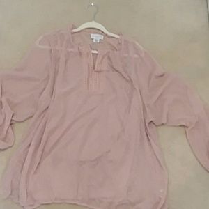 Blush square embroidered long sleeve 3x blouse